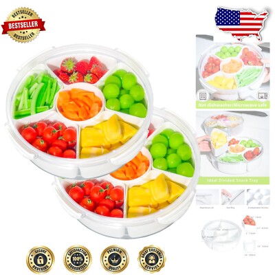 Premium Food Storage Bins - 6 Compartment Veggie Tray with Removable Dip Box-image