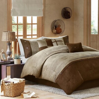 California King Size Bedding Comforter Set Brown Rustic Cabin All Season 7Pc New-image
