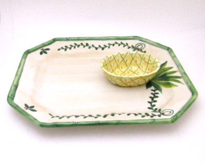 The Mane Lion Ceramics Pineapple Chip Dip Serving Tray Plate Bowl Large Italy-image