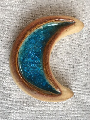 Moon shaped  crystalline Studio Pottery Trinket Dish 5”-image