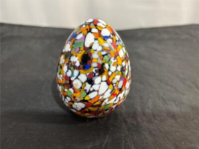 Studio Art Glass Paper Weight Multi Color Glass Frit Design Murano Egg Shaped-image