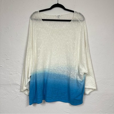 Pure Jill White Blue Dip Dye Linen Cotton Tunic Top Womens L Beachy Oversized-image