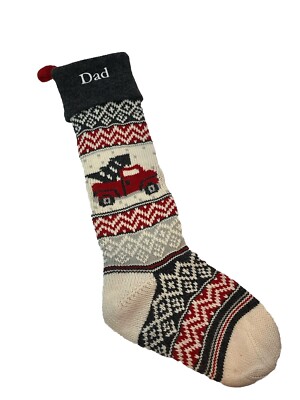 New Pottery Barn Natural Fair Isle TRUCK WITH TREE Christmas Stocking DAD-image