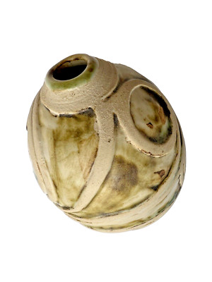 Studio Art Pottery Vase Egg Shaped Embossed  Vessel Signed  3.75