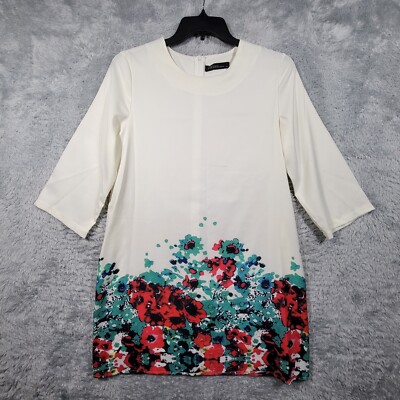 Zanaea Dress Womens XL Ivory Floral Dipped 3/4 Sleeve Lined Pockets-image