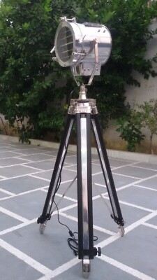 Marine  Chrome & Black Finish  Studio Tripod Light Nautical Vintage Floor Lamp-image