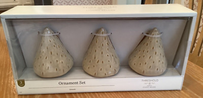 NEW! Studio McGee Threshold Christmas Tree Bell Ornaments Set 3 Ceramic Beige-image