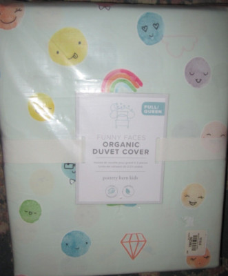 FULL/QUEEN Pottery Barn Kids Funny Faces Organic Duvet Cover  Full/Queen - NWT-image