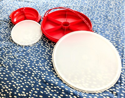 Tupperware Party Veggie Platter Divided Tray 405-1 Paprika Handle & 3 Dip 608-1-image