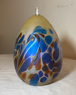 hand blown Maytum studio Art Glass iridescent aurene egg shaped oil lamp vase-image