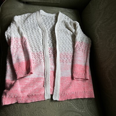 Anthropologie Faustia Dip Dyed Ombré Pink/Ivory cardigan Size XL-image