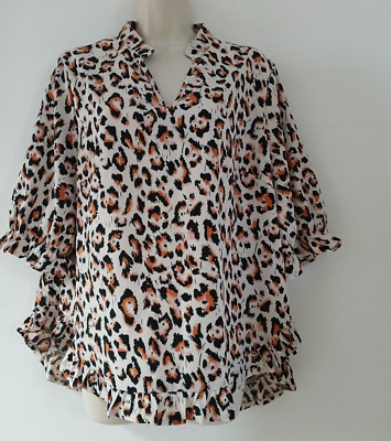 LADIES LEOPARD PRINT DIP HEM TOP SIZE L (40-42)-image