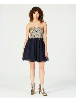 CITY STUDIO Womens Navy Sleeveless Short Fit + Flare Party Dress 1-image