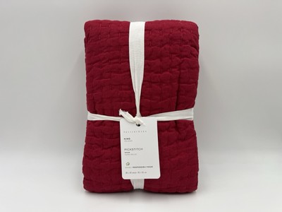 Pottery Barn Pick Stitch Reverse Tie Closure KING Sham Red Berry / R1A2B-image