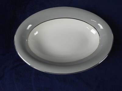 Castleton China Lyric Pattern Grey Platinum Trim Oval Vegetable Bowl 10