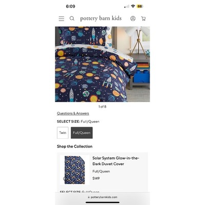 Pottery Barn Kids 100% organic cotton  solar System Duvet Cover Full/Queen-image