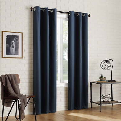 Thermal Insulated Grommet Curtain Panel Pair Drapes Home Decor 2Pack Navy40