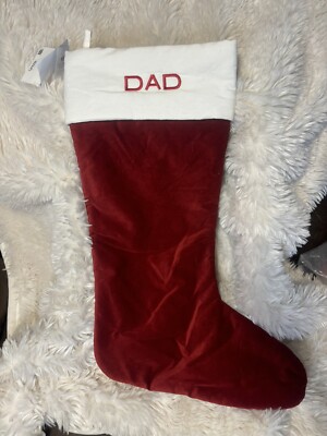 Pottery Barn Classic Velvet Stockings Red W/ Ivory Cuff  “Dad”  Monogram-XL 31.5-image
