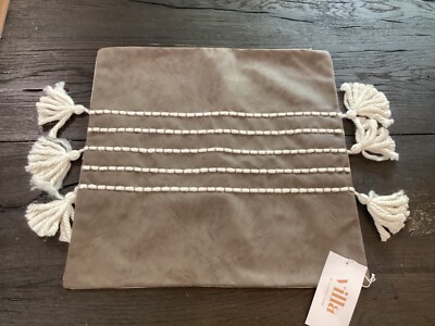 NWT Pottery Barn Howe Pillow Cover, black Vegan Leather, 18”, Tassels, By Villa-image