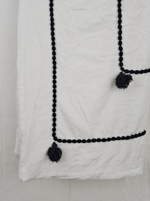 Pottery Barn Twin Duvet Cover Chambray Tassel Black Pom Cotton Free Ship-image