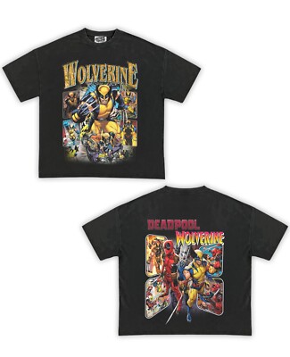 Wolverine & Deadpool Tribute Vintage Shirt: Front/Back (Vintage Black & Cream)-image
