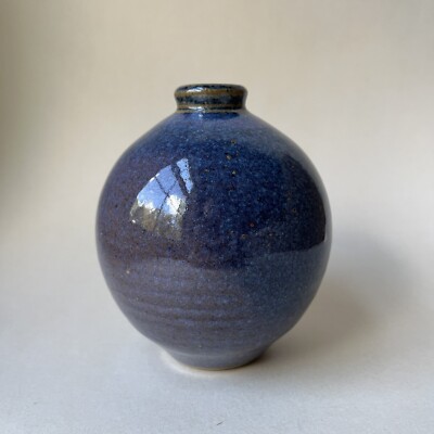 Blue Glaze Ball Shaped Bud Art Studio Pottery Vase 5