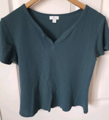NWOT Dip Sleepwear Crop Top Sz Large Green Teal Waffle Lounge Pajama Shirt-image