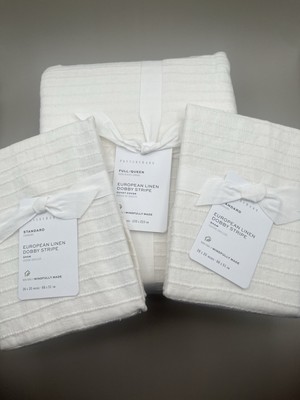 NWT! Pottery Barn European Striped Dobby Linen Queen 2 Standard Shams -image