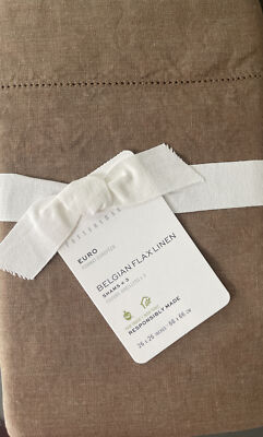Set of (3) POTTERY BARN Belgian Flax Linen Shams - Euro - Toffee Brown -NEW!-image