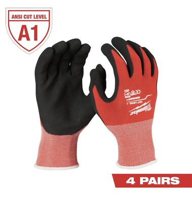 Large Red Nitrile Level 1 Cut Resistant Dipped Work Gloves (4-Pack)-image