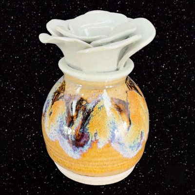 Vintage Hand Made Studio Pottery Vase Signed Judy Pottery Vase Flower Shaped-image