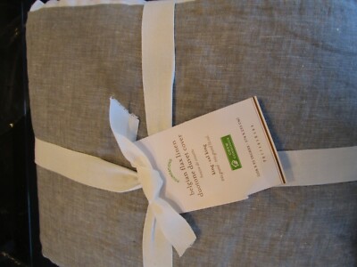 Pottery Barn Belgian Flax Linen Contrast Flange Duvet Cover King Flagstone white-image