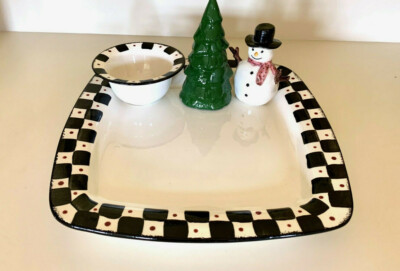 3 d vintage ceramic Christmas platter by Cali -  ceramic plate chip and dip -image
