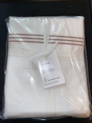 Pottery Barn  PERCALE EMBROIDERED WHITE/ SOFT ROSE,  FULL/QUEEN DUVET COVER, NWT-image