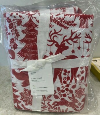 Pottery Barn Nordic organic QUEEN sheet set Christmas holiday-image