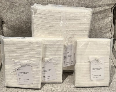 Pottery Barn European Linen Dobby Stripe King/Cal Duvet, Standard Shams, White-image