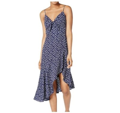 City Studio Junior Womens 7 Navy Ivory Floral Tie Front High Low Midi Dress NWT-image