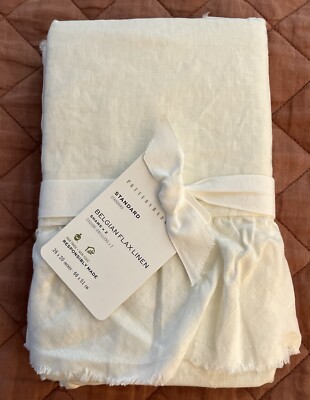 New Pottery Barn BELGIAN FLAX LINEN FRINGE RUFFLE SHAMS STANDARD ~Set of 2-image