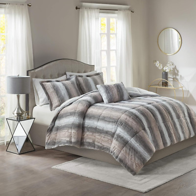 Zuri Soft Plush Comforter Set, Faux Fur Animal Stripes Design, Faux Mink on the -image
