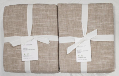 Pottery Barn 3in1 PoleTop Emery Framed Border 2-Curtains 50x96 Oatmeal Flagstone-image