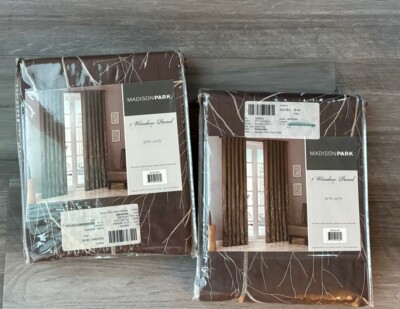 Madison Park Eliza Brown Embroidered Tree Branch Curtain Panel Set New 50x84-image