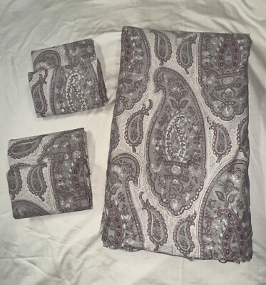 Pottery Barn Ashlyn Paisley Purple Gray King Duvet Cover And 4 Pillow Shams-image