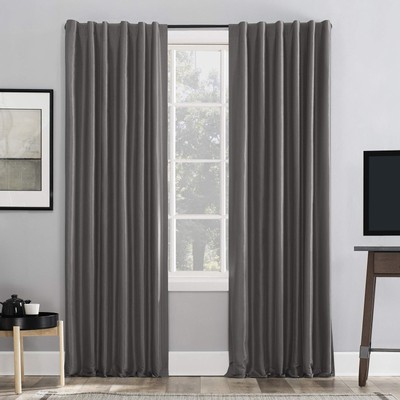 Greyson Faux Dupioni Silk Thermal Extreme Total Blackout Back Tab Curtain Pan...-image