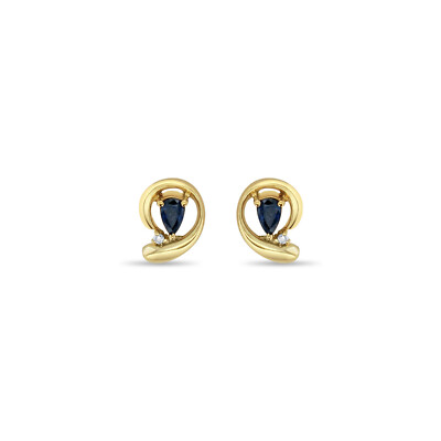 Pear Shaped Sapphire Studs with Gold Accent 14k Yellow Gold-image