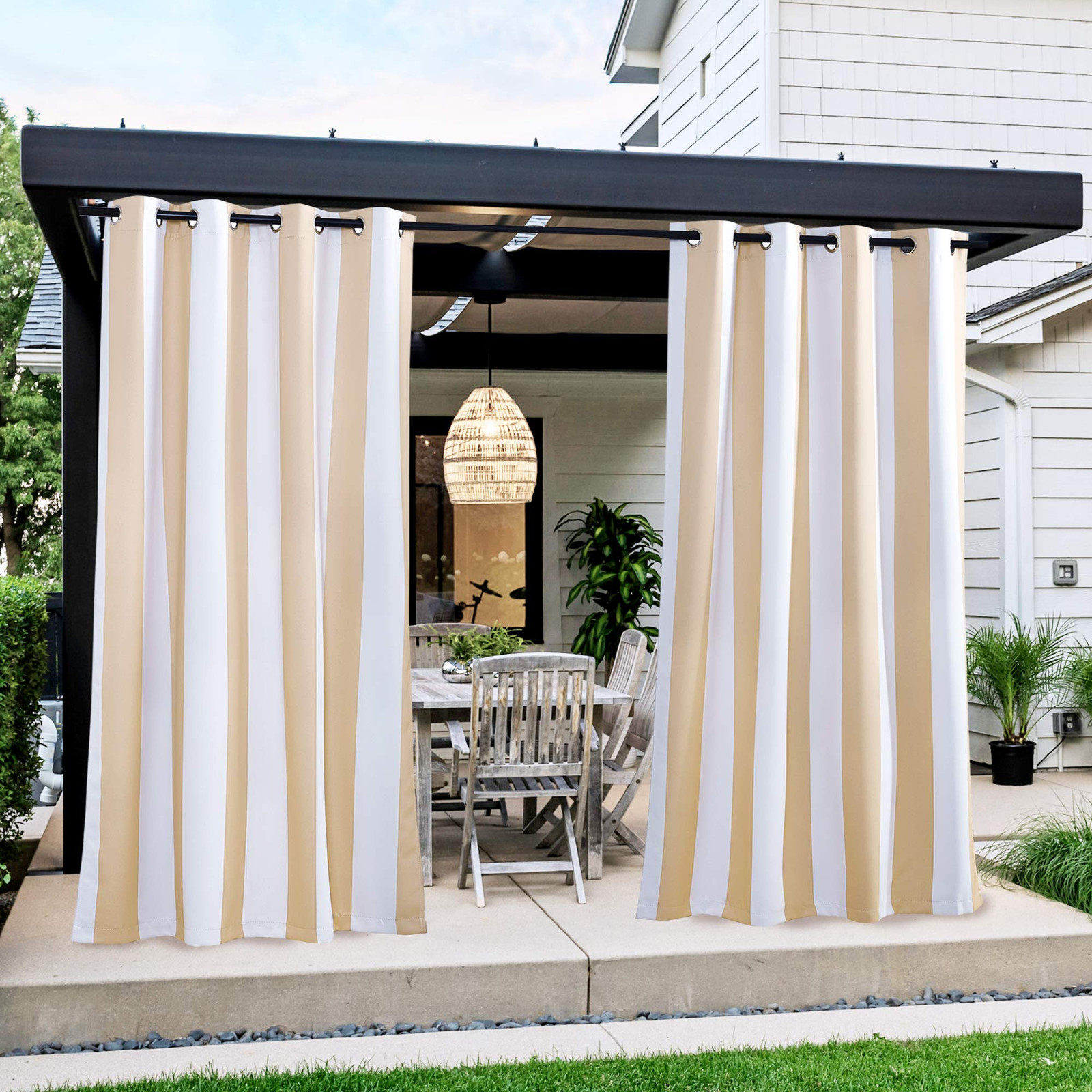 2 Panels Room Darkening Outdoor Curtains for Patio Waterproof, Thermal Insula...-image