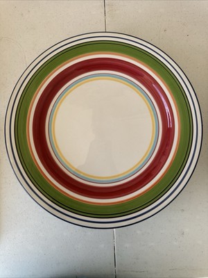 Pottery Barn Espadrille Stripe Dinner Plates (Set of 4) Hand Painted 12 1/2