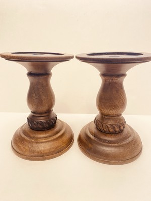 Pottery Barn Hurricane Candle Stand Wood-image