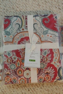 Pottery Barn Red Jordana Paisley Percale FULL QUEEN Duvet Cover Only Christmas-image