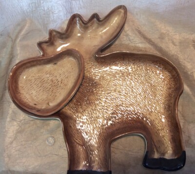Adorable Moose Shaped Ceramic Chip Dip Serving Tray Platter Large Cabin Lodge-image