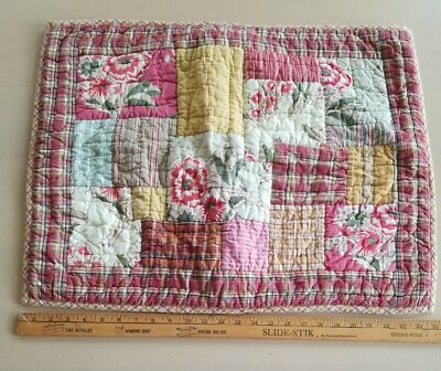 Pottery Barn B&B Standard Pillow Sham - Patchwork Quilted Pink Yellow Cotton EUC-image